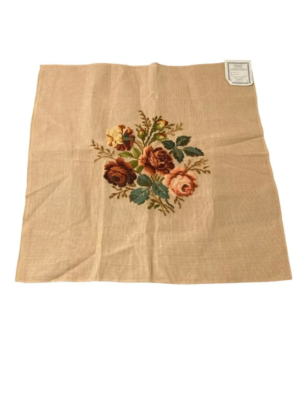 Vintage Madeira Needlepoint Tapestry Canvas Floral Bouquet Preworked 27x27